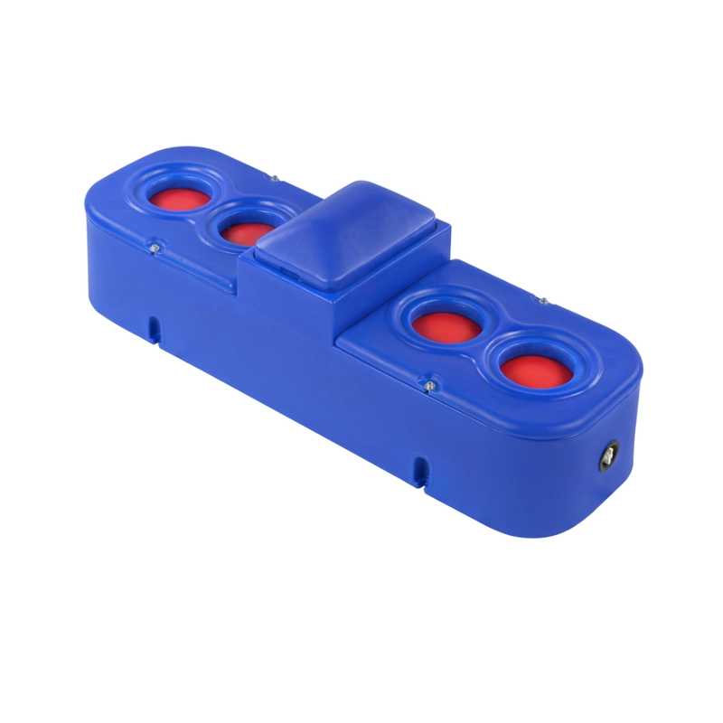 blue plastic cattle water trough