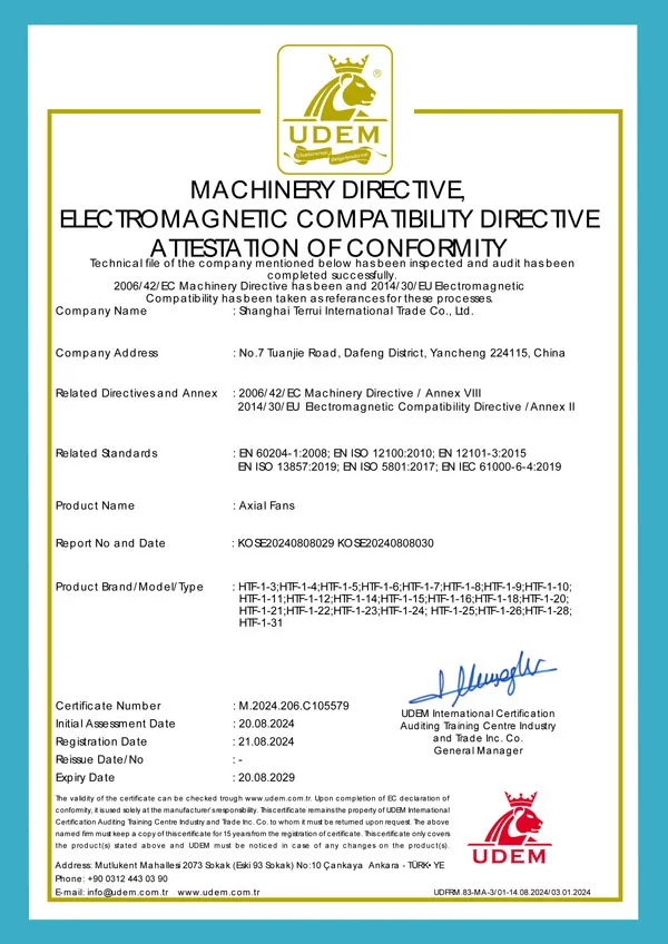 Axial Fan CE Certificate