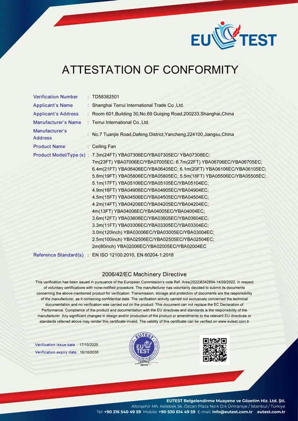 Ceiling Fan CE Certificate
