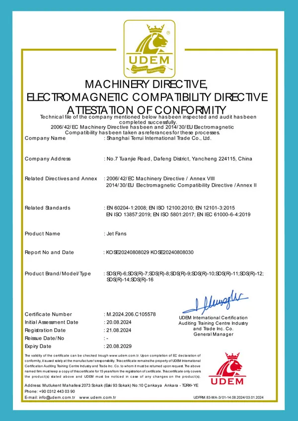 Jet Fans CE Certificate