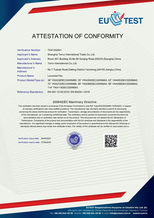 Louvered Fan CE Certificate