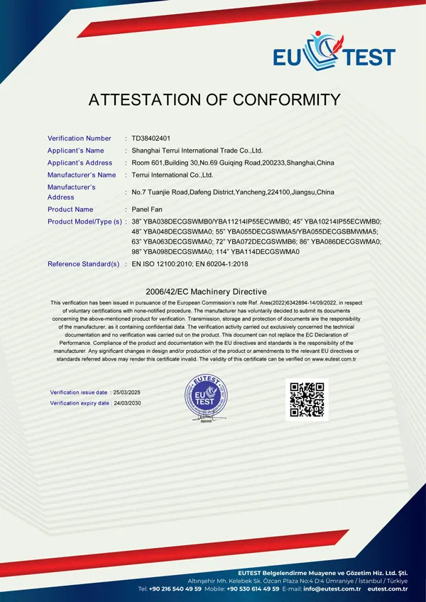 Panel Fan CE Certificate