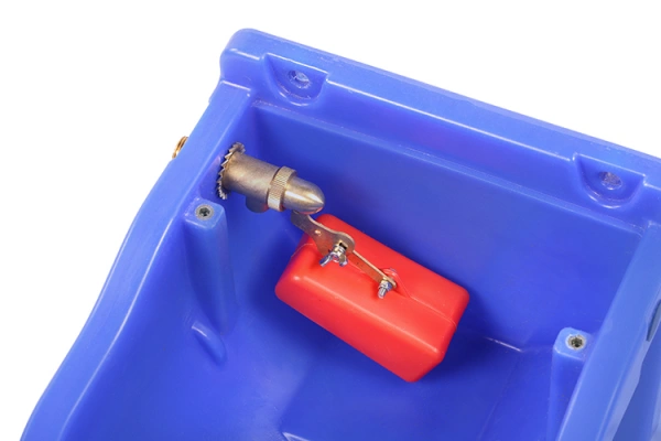 Wall-mounted cow drinking bowl installation with braided hose connection