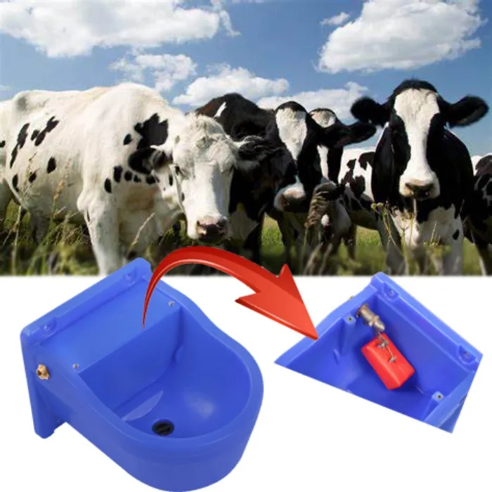 Sealed automatic float valve inside a cow water drinking bowl holding a constant water level Sealed automatic float valve inside a cow water drinking bowl holding a constant water level