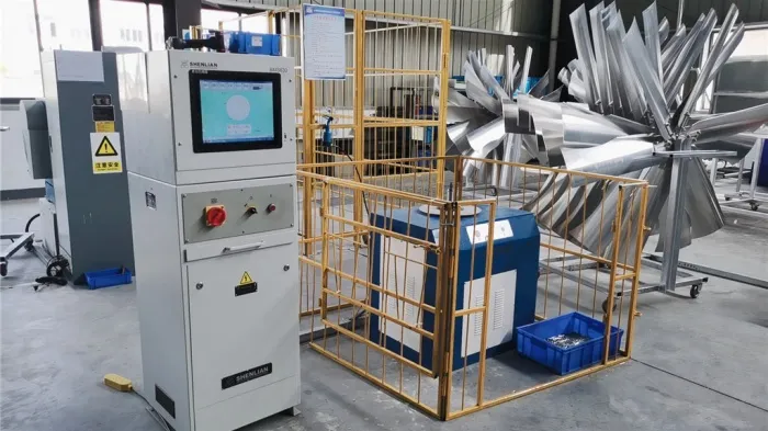 Poultry fan manufacturer production line with exhaust fans being assembled in a factory Poultry fan manufacturer production line with exhaust fans being assembled in a factory
